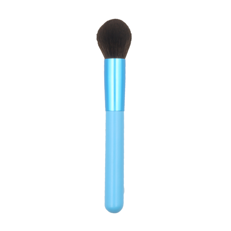 High quality lake blue handle with thick aluminum tube synthetic hair blush brush
