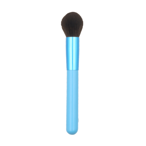 High quality lake blue handle with thick aluminum tube synthetic hair blush brush
