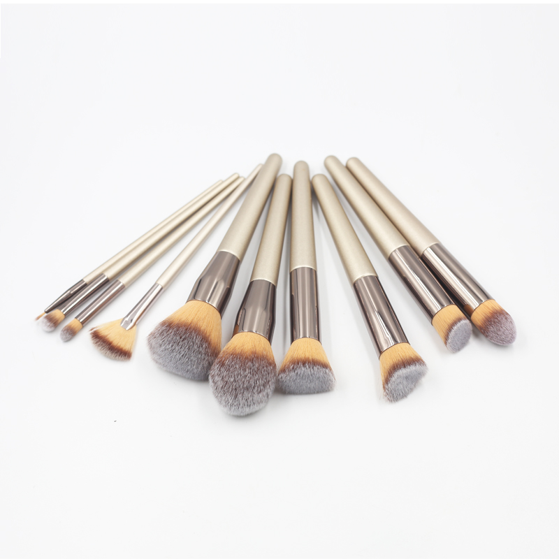 10 high quality gold wood handle thick aluminum tube synthetic hair makeup brush