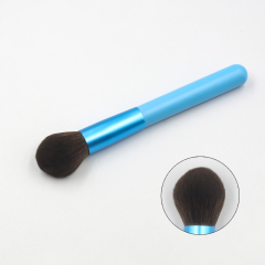 High quality lake blue handle with thick aluminum tube synthetic hair blush brush