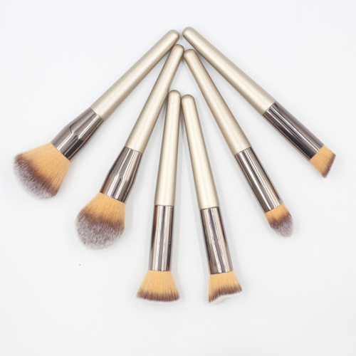 10 high quality gold wood handle thick aluminum tube synthetic hair makeup brush