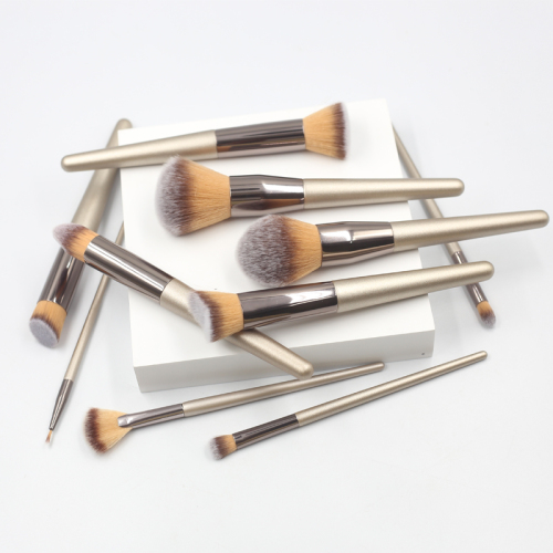 10 high quality gold wood handle thick aluminum tube synthetic hair makeup brush