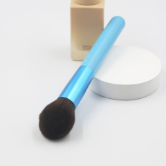 High quality lake blue handle with thick aluminum tube synthetic hair blush brush