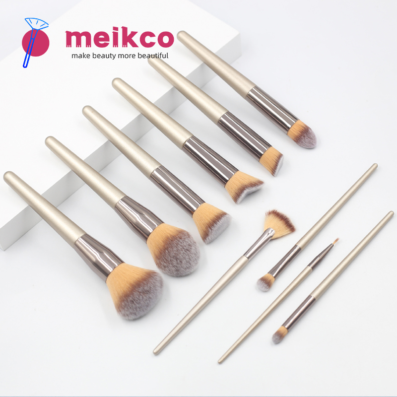 10 high quality gold wood handle thick aluminum tube synthetic hair makeup brush