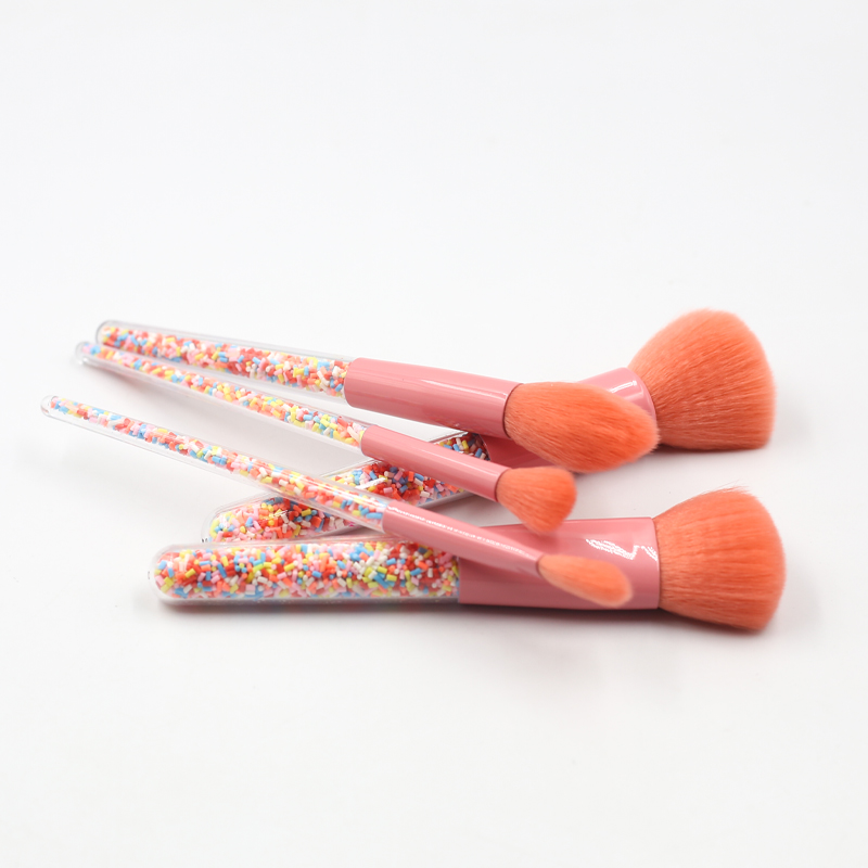 Portable 5pcs Candy Rainbow Color Filled Handle Makeup Brush Set with Private Logo