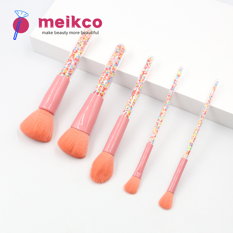 Portable 5pcs Candy Rainbow Color Filled Handle Makeup Brush Set with Private Logo