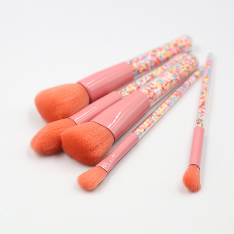 Portable 5pcs Candy Rainbow Color Filled Handle Makeup Brush Set with Private Logo