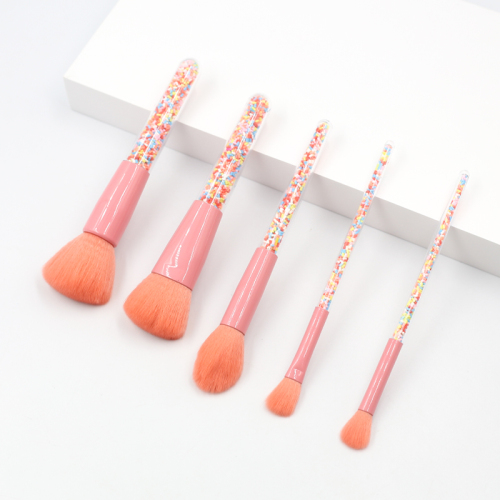 Portable 5pcs Candy Rainbow Color Filled Handle Makeup Brush Set with Private Logo