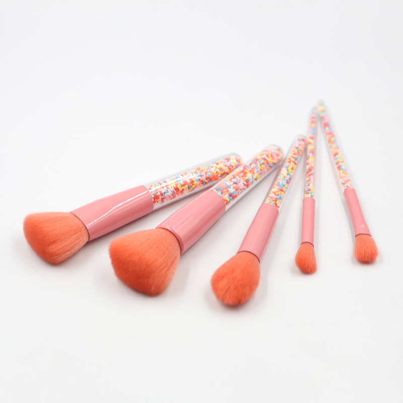 Portable 5pcs Candy Rainbow Color Filled Handle Makeup Brush Set with Private Logo