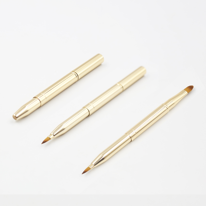Metal telescopic double head lip brush Concealer lipstick brush portable telescopic Mini Lip Brush with cover