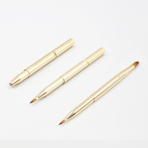Metal telescopic double head lip brush Concealer lipstick brush portable telescopic Mini Lip Brush with cover