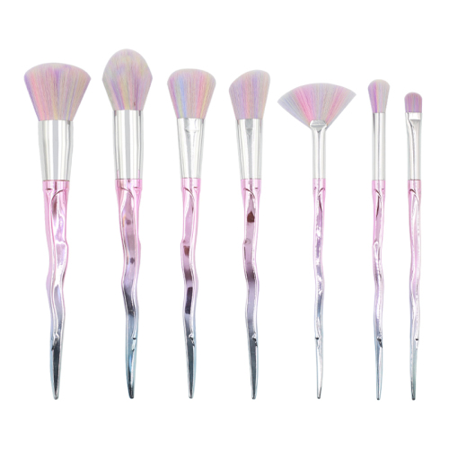 Custom wholesale private label Mermaids color wavy 7 makeup brush professional tools Soft manufacturer makeup brush sets