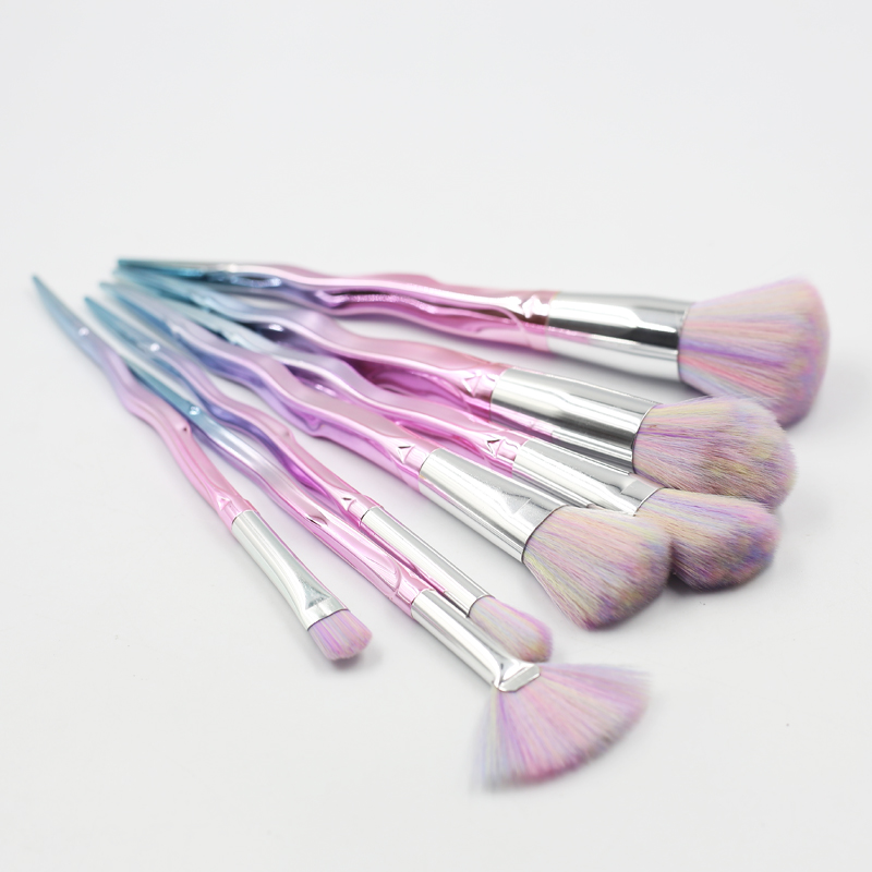 Custom wholesale private label Mermaids color wavy 7 makeup brush professional tools Soft manufacturer makeup brush sets