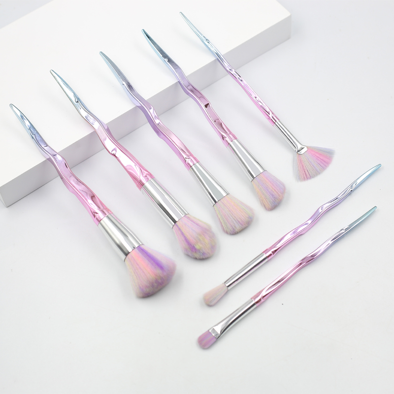 Custom wholesale private label Mermaids color wavy 7 makeup brush professional tools Soft manufacturer makeup brush sets