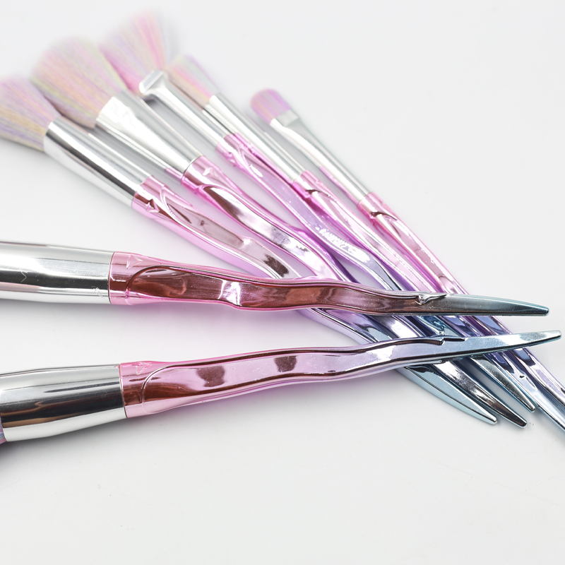 Custom wholesale private label Mermaids color wavy 7 makeup brush professional tools Soft manufacturer makeup brush sets