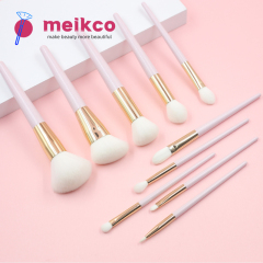 2023 Hot selling high quality low price wholesale 10pcs pink handle gold aluminum tube white synthetic hair makeup brush