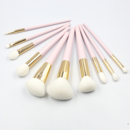 2023 Hot selling high quality low price wholesale 10pcs pink handle gold aluminum tube white synthetic hair makeup brush