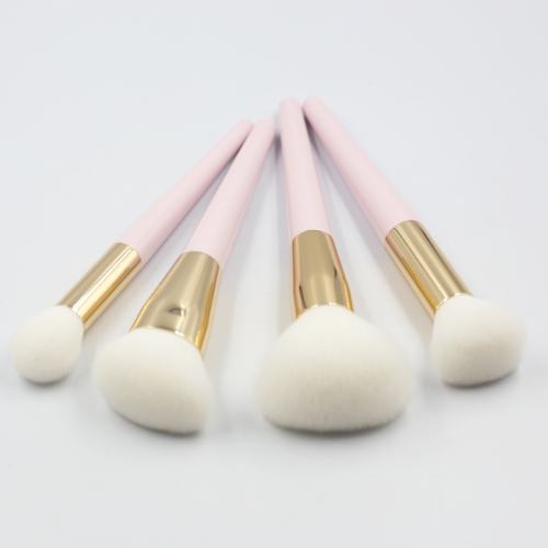 2023 Hot selling high quality low price wholesale 10pcs pink handle gold aluminum tube white synthetic hair makeup brush