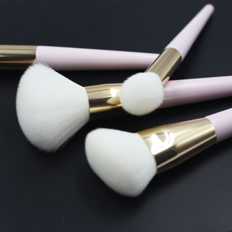 2023 Hot selling high quality low price wholesale 10pcs pink handle gold aluminum tube white synthetic hair makeup brush