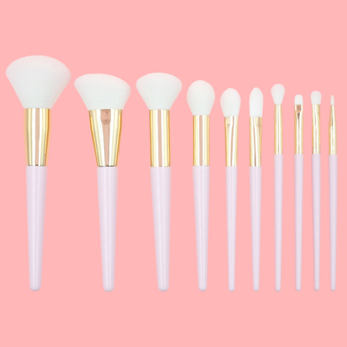 2023 Hot selling high quality low price wholesale 10pcs pink handle gold aluminum tube white synthetic hair makeup brush