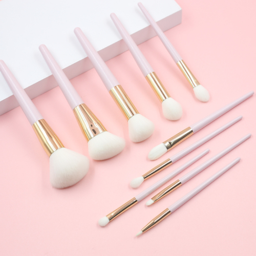 2023 Hot selling high quality low price wholesale 10pcs pink handle gold aluminum tube white synthetic hair makeup brush