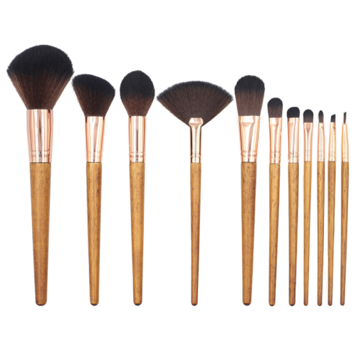 Manufacturers directly batch new 11 pieces of wooden rose gold aluminum tube cover makeup brush Makeup brush eye shadow brush beauty set