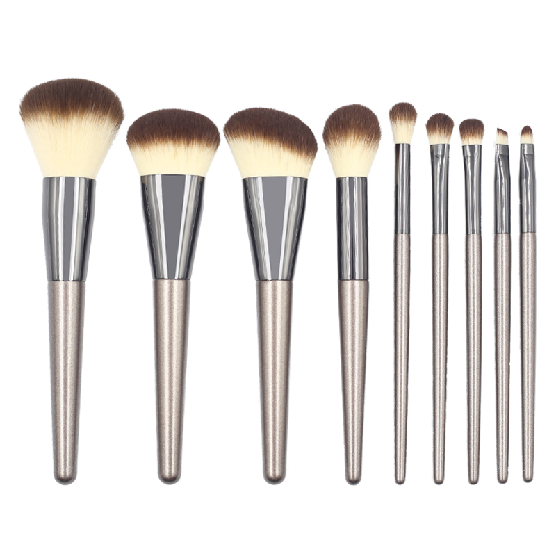 Wholesale 9pcs makeup brush accept custom Logo private label white brown hair brown aluminum tube makeup brush set
