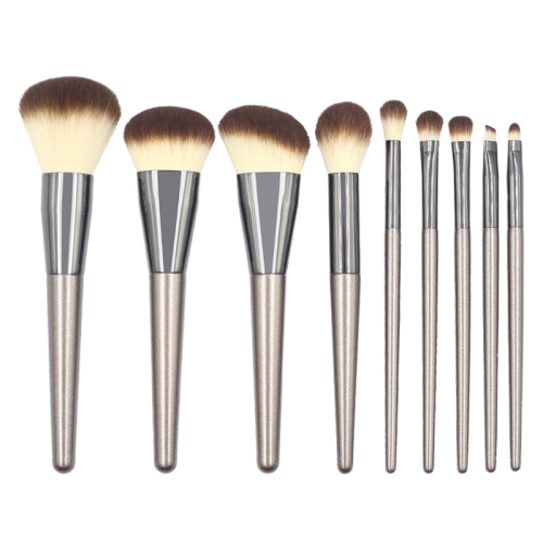 Wholesale 9pcs makeup brush accept custom Logo private label white brown hair brown aluminum tube makeup brush set