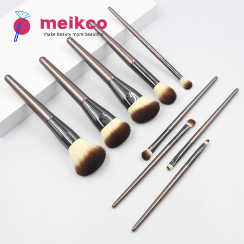 Wholesale 9pcs makeup brush accept custom Logo private label white brown hair brown aluminum tube makeup brush set