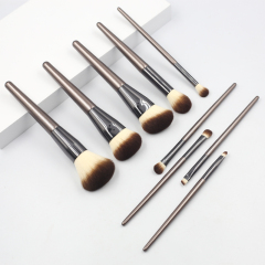 Wholesale 9pcs makeup brush accept custom Logo private label white brown hair brown aluminum tube makeup brush set