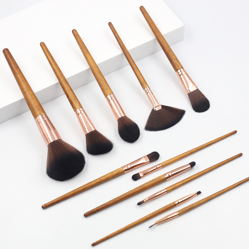 Manufacturers directly batch new 11 pieces of wooden rose gold aluminum tube cover makeup brush Makeup brush eye shadow brush beauty set