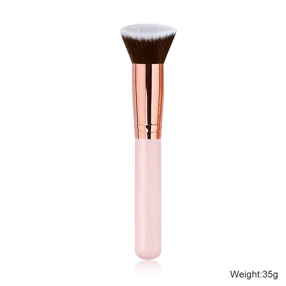 Factory Wholesale High quality Kabuki flat head blush brush Pink Black handle Silver rose gold high quality aluminum tube carton customized private logo