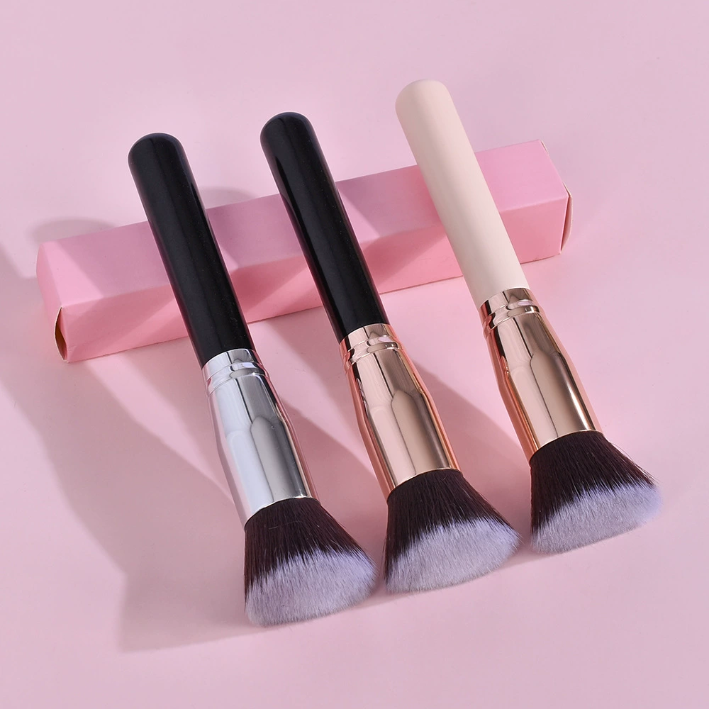 Factory Wholesale High quality Kabuki flat head blush brush Pink Black handle Silver rose gold high quality aluminum tube carton customized private logo