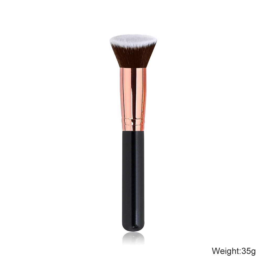 Factory Wholesale High quality Kabuki flat head blush brush Pink Black handle Silver rose gold high quality aluminum tube carton customized private logo