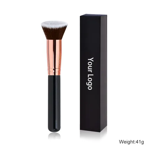Factory Wholesale High quality Kabuki flat head blush brush Pink Black handle Silver rose gold high quality aluminum tube carton customized private logo