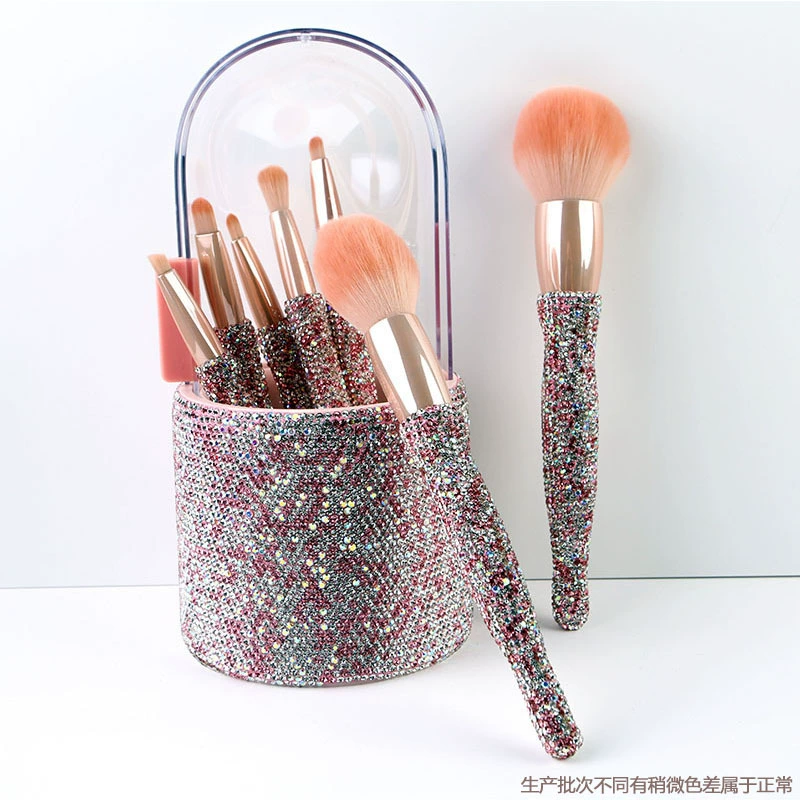 8-piece makeup brush set with shiny diamond craftsmanship