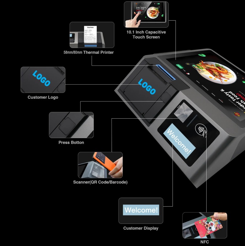 10 Inch Android 11.0 Desktop All In One Pos Machine Tablet Pos With Barcode Scanner Printer