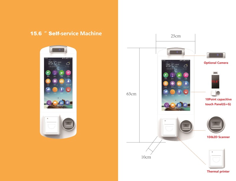 15.6 inch Touch Screen Floor Stand and Wall Mounted Thermal Printer Price Kiosk Payment Kiosk