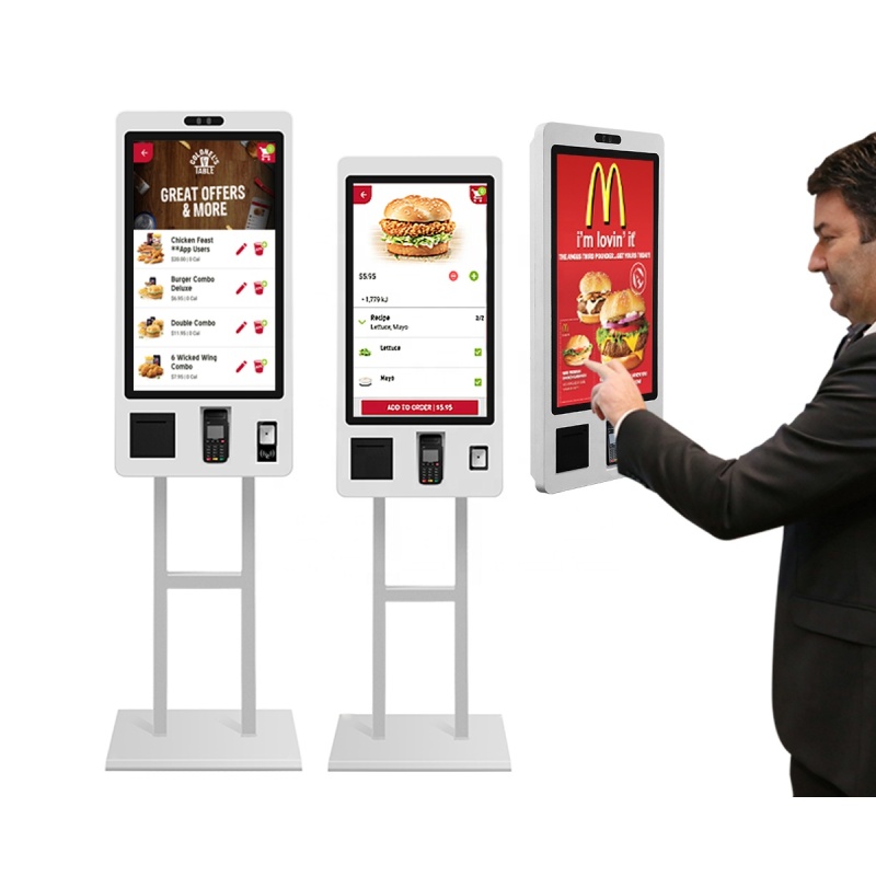 Restaurant 24 27 32 Inch Touch Screen Cashless POS Fast Food Self Service Order Payment Terminal Kiosk Floor Stand Machine