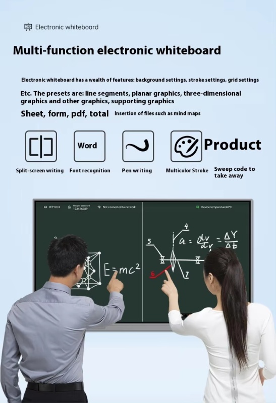 98 Inch All-in-One LED Interactive Whiteboard Digital 4K Display with Multi-Touch Smart Board for Classroom and Office