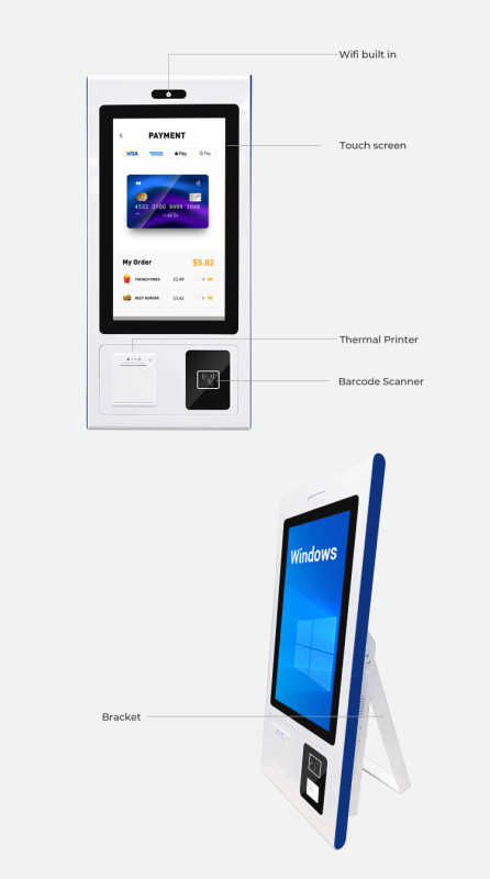 Self Service Payment Kiosk Interactive Automatic Touch Screen Kiosk Floor Stand Food Kiosk for Restaurant Hotel Supermarket