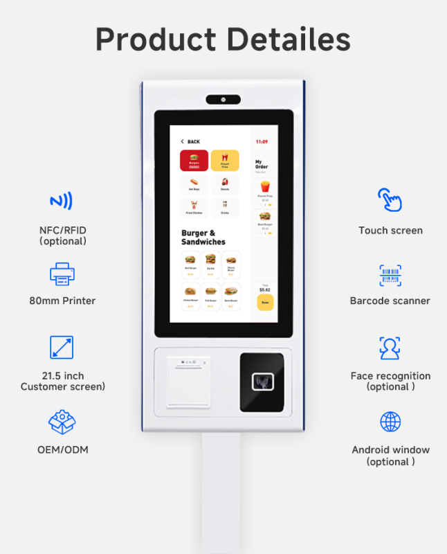 Restaurant 24 27 32 Inch Touch Screen Cashless POS Fast Food Self Service Order Payment Terminal Kiosk Floor Stand Machine