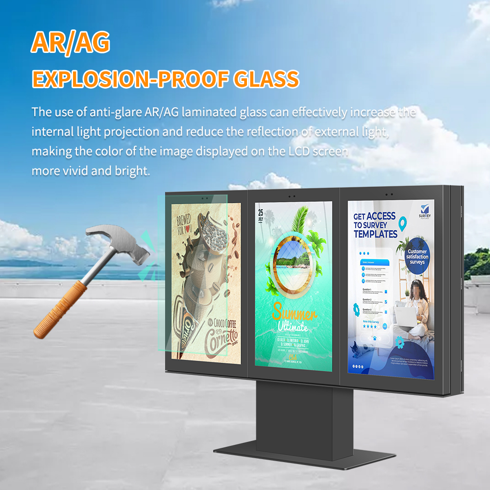 Outdoor Single Double Triple 55 Inch LCD Screen Drive Thru Menu Boards Outdoor Waterproof Advertising Digital Signage Kiosk