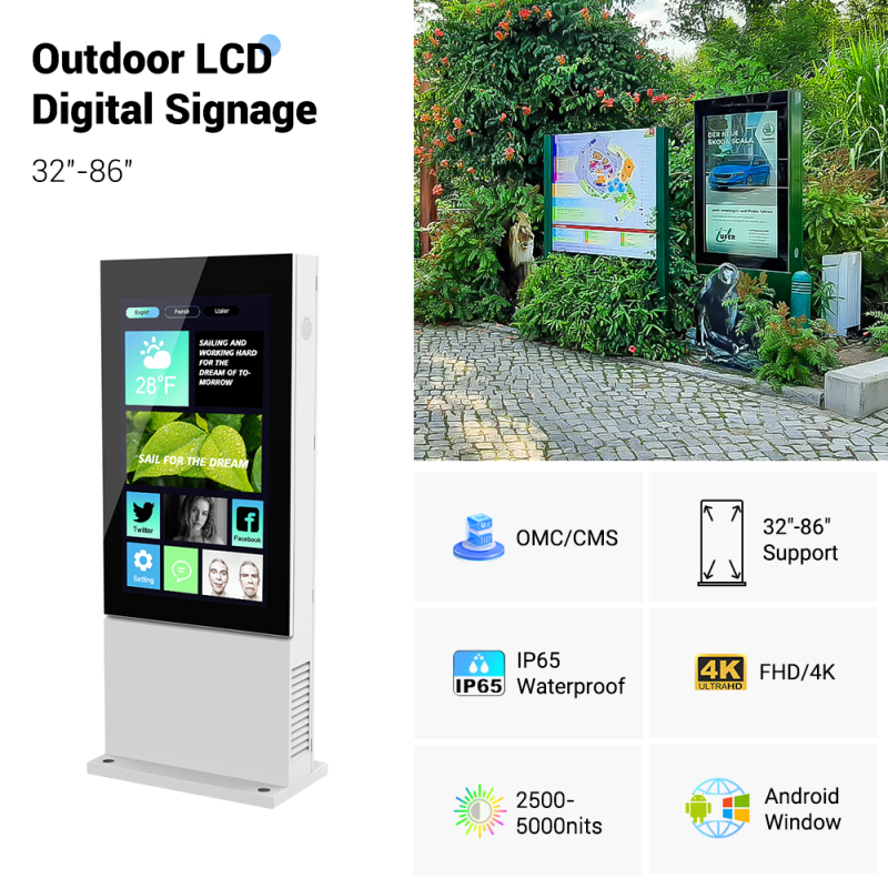 Advertising Kiosk Totem Pole Solar Ip65 Screen 5000 Nits 55 Inch Monitor Window Waterproof Lcd Screen Outdoor Display DOOH