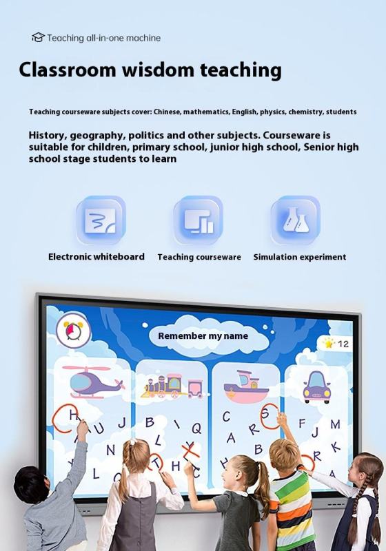 75 Inch All-in-One LED Interactive Whiteboard Digital 4K Display with Multi-Touch Smart Board for Classroom and Office