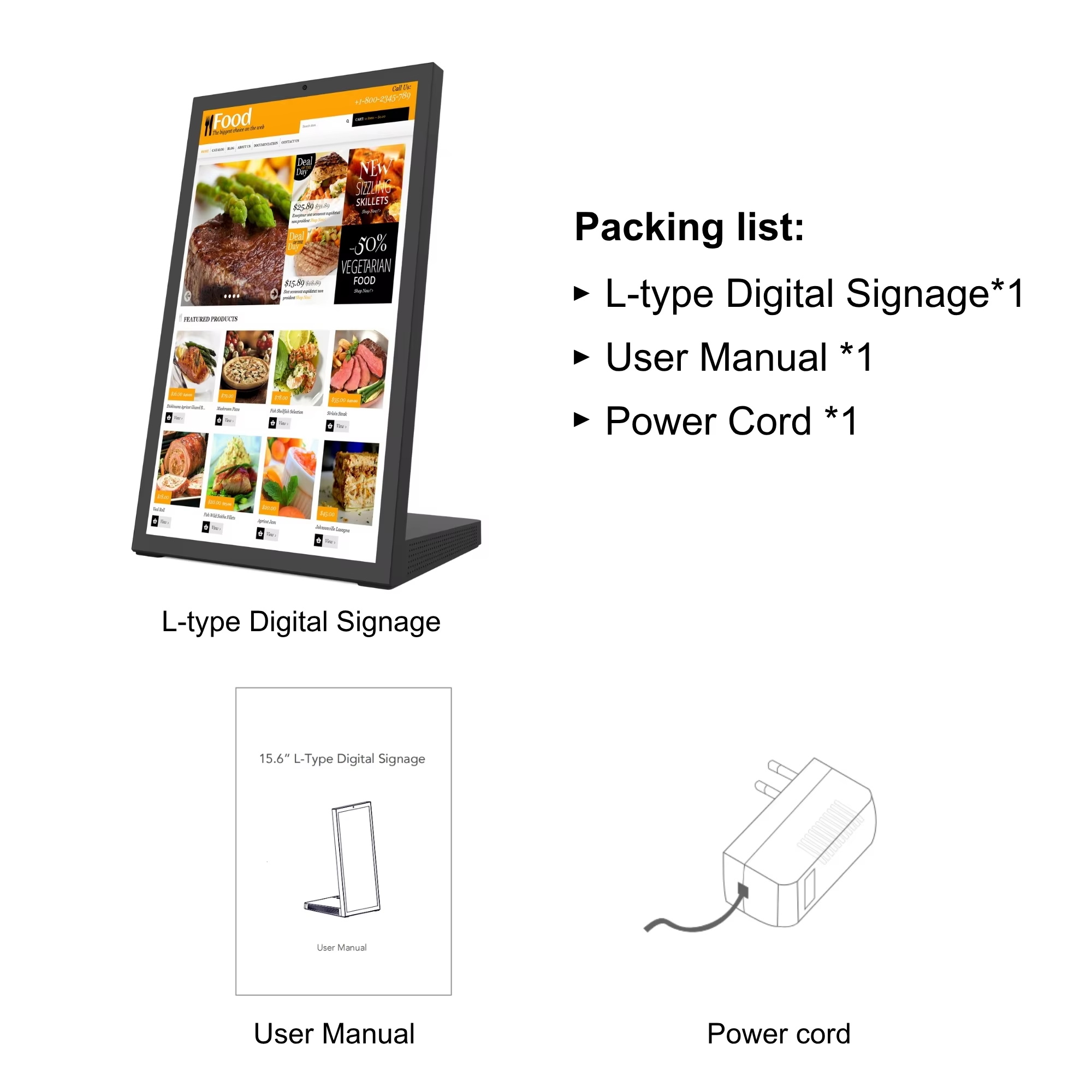 15.6 inch Desktop Digital Signage for Restaurants retail store Displays Brightness LCD Menu Board