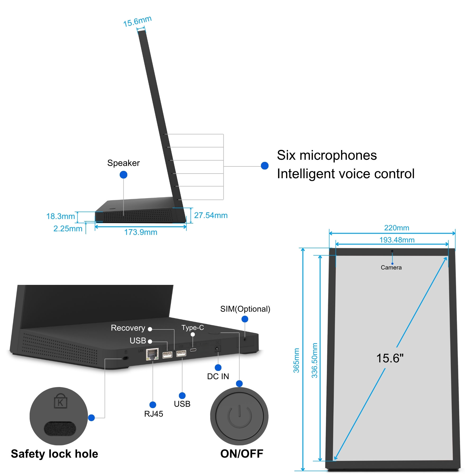 15.6 inch Desktop Digital Signage for Restaurants retail store Displays Brightness LCD Menu Board