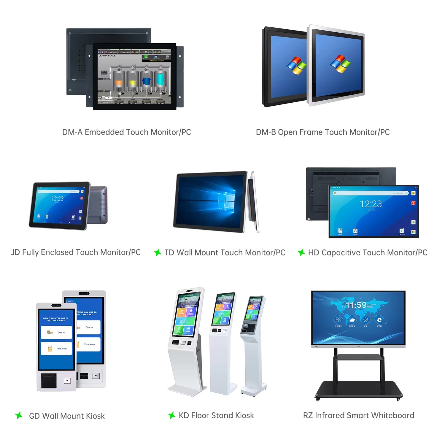 9.7/10.1/15.6/17/32/43/55/65 Inch Capacitive Touch Screen Lcd Pc Monitor Wall Mounted Touchscreen Monitor