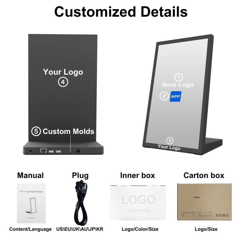 15.6 inch Desktop Digital Signage for Restaurants retail store Displays Brightness LCD Menu Board