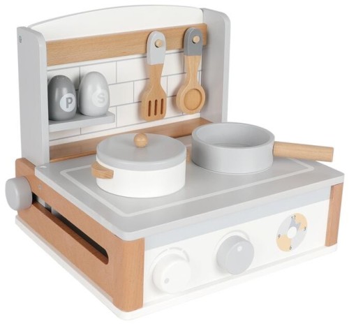 Wooden Top Table Kitchen Set w/ one pot, one pan, one spoon, one shovel & two bottles，6pcs accessories